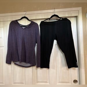Nike dri fit dark purple top and Black Reebok capris